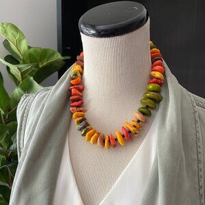 Chunky Yellow Orange Magnesite Bead Necklace 18", Southwestern Native American